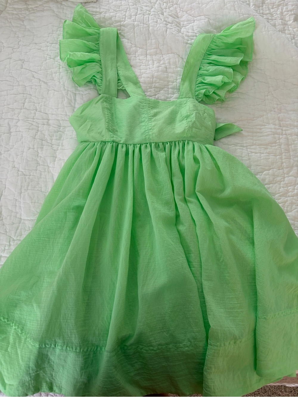 Medium • MABLE Neon Green Ruffle-Sleeve Mini Dress - Picture 9 of 12